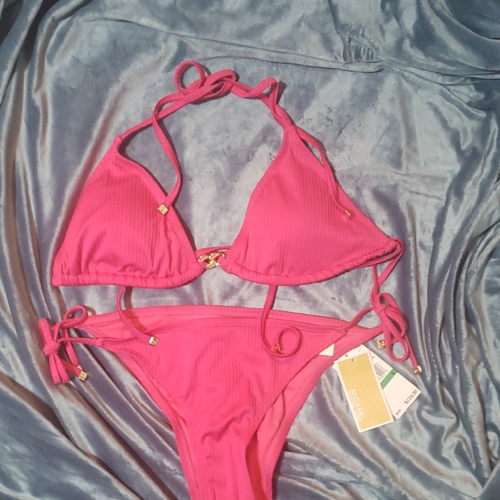 Michael Kors Gold and Pink Bikini with Adjustable Straps